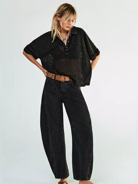 We The Free by Free People Good Luck Mid Rise Barrel Jeans in wash “Soundwave”